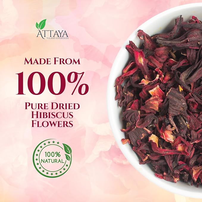 Attaya Natural Hibiscus Loose Flowers, Cut & Sifted 4oz | 100% Pure, Dried, Caffeine-Free | Antioxidant-Rich for Wellness & Relaxation.