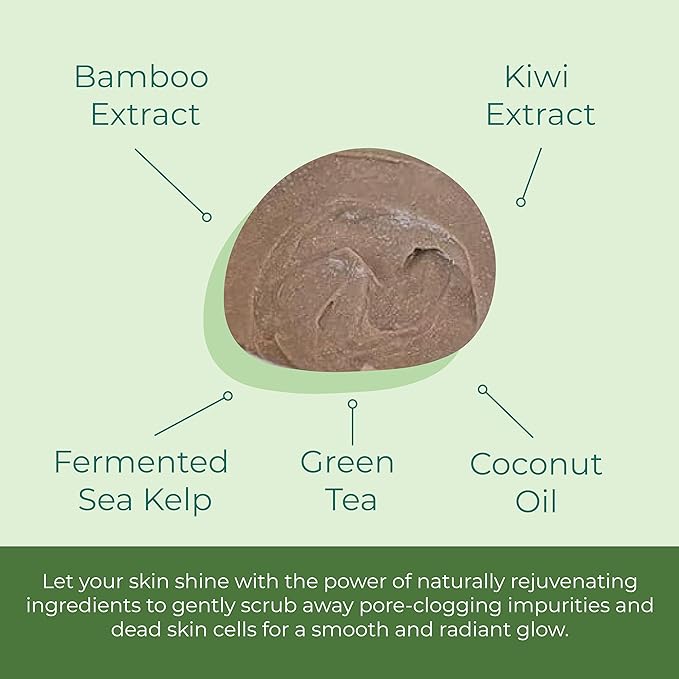 Sea El Coconut Kiwi Exfoliating Face Scrub Hydrating Calming & Purifying Anti Aging Exfoliator - Bamboo Pumice & Green Tea Detoxifying Exfoliant Facial Cleanser & Polish for Women & Men - 4 Oz
