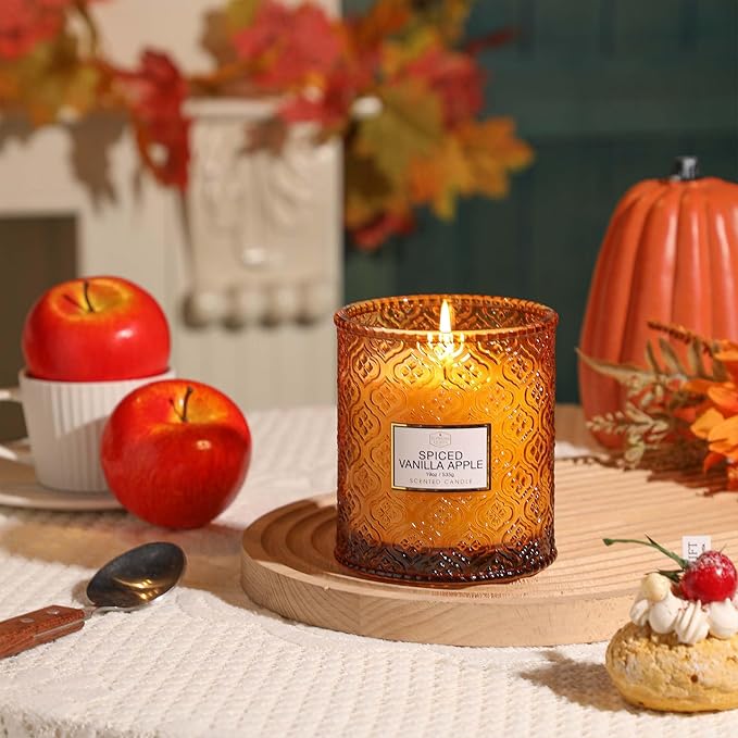 Fall Candle, Apple Vanilla Scent Candles, 19oz Large Candle, Fall Scented Candles Gifts for Women, Thanksgiving Table Centerpiece, Farmhouse Harvest Decorations for Autumn Home Decor