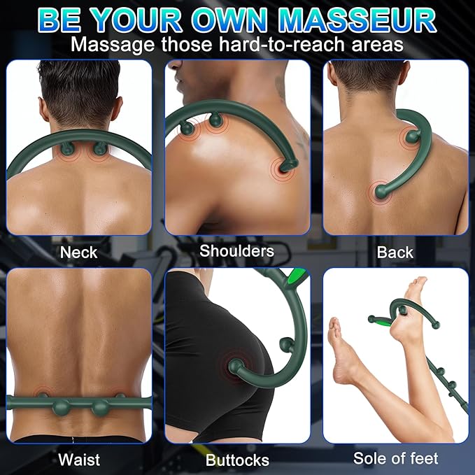 KEINE MARKE Trigger Point Massage Tool, Back Massage Tool, Pressure Point Massage Tool, Handheld Back, Neck, Shoulder, Leg and Feet Massage Hook for Men & Women (Forest Green)