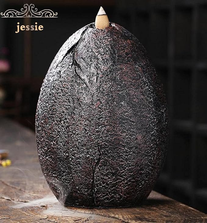 Backflow Incense Holder Resin Mountain Incense Burner Fountain Waterfall Incense Holders Home Decor with 120 Pcs Backflow Incense Cones 30 Pcs Incense Sticks (Waterfall)