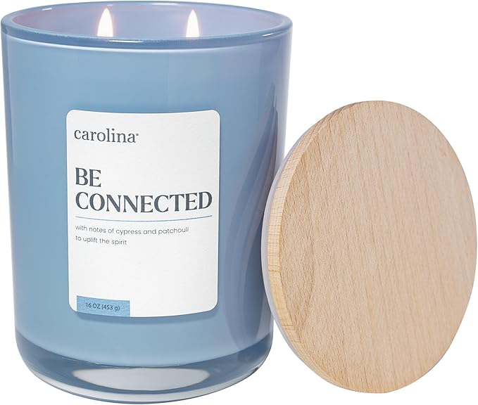 Carolina Be Connected Scented Candle, 16 oz Cypress & Patchouli Scented, 2 Wick Wellness Relaxing Candle, 60H Burn Time, Ideal for Creating a Welcoming Home - Made in The USA
