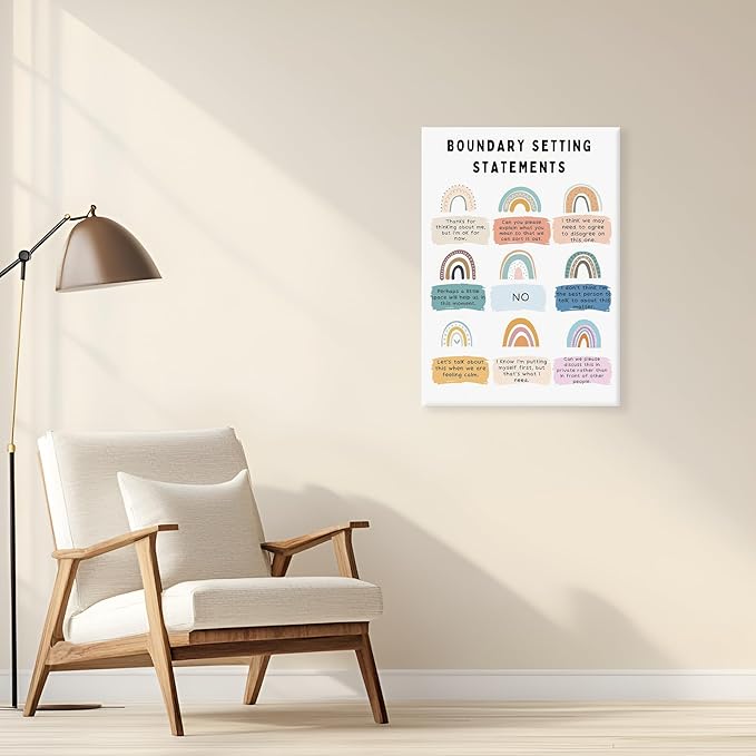 Boundary Setting Statements Canvas Wall Art Mental Health Wall Decor Pictures Inspirational Psychology Poster Prints for Counselor Office Therapy Office Home Decoration 16x24in Ready to Hang