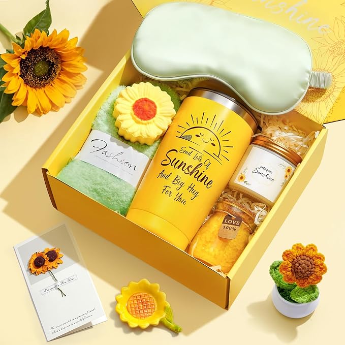Golray Sunshine Gift Baskets for Women, Unique Birthday Gifts for Women, Self Care Spa Gifts for Her Best Friends Bestie Sister Mom Female,Get Well Soon Thinking of You Care Package
