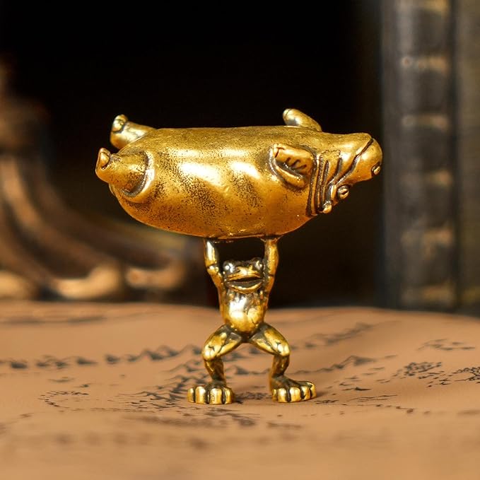 CHOVY Frog & Hippo Sculpture - 100% Solid Brass Tiny Hero Lifting Giant, Whimsical Underdog Story Decor, Unique Office & Bookshelf Statue, Inspirational Gift for Motivational & Fantasy Lovers