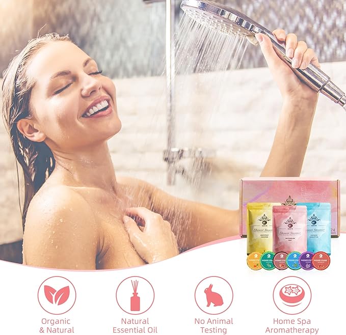 Shower Steamers Aromatherapy, 24-Pack Shower Bombs Birthday Gifts for Women, Christmas Gifts with Eucalyptus Mint Lavender Watermelon Grapefruit Tangerine Essential Oils