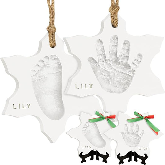 Baby Hand and Footprint Kit - Personalized Newborn Footprint Ornament, Clay Handprint Keepsake,Easy DIY Dog Paw Print Kit,Baby Shower Gifts for Boys,Girls,New Mom Gifts(Snowflakes)