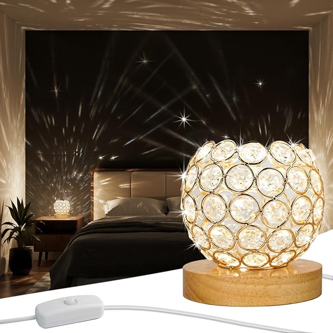 Crystal Mood Table Lamp, Small Decorative Sphere Light with Voice Control - 3 Lighting Modes Ambient Lighting for Tiny Bedroom & Living Room Decor, Aesthetic Gifts for Teen Girls