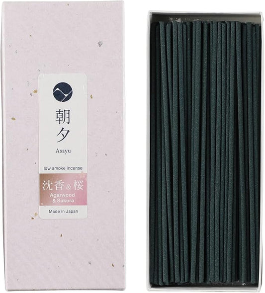 Asayu Japan Incense Sticks with Low Smoke for Morning or Evening Meditation, Relax or Yoga, Made in Japan 40gr - Premium Sakura Cherry Blossom and Agarwood Blend