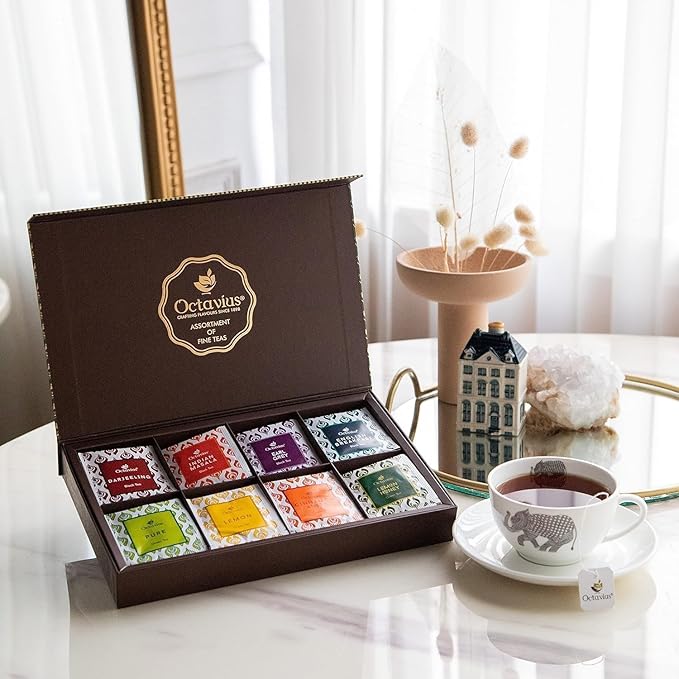 Octavius Tea Sampler Pack | 8 Assorted Black & Green Teas | 48 Teabags | Tea Sampler Variety Pack | Pack of 2 | Mothers Day Tea Gift Box