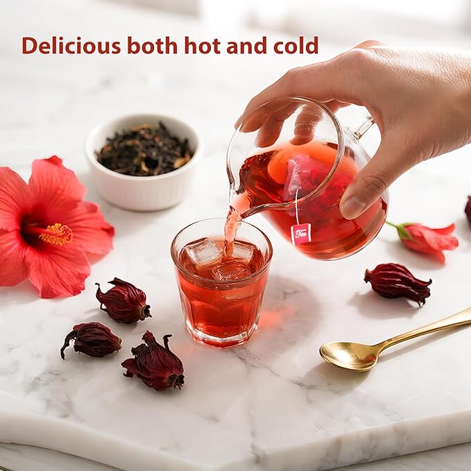 Pure Natural Hibiscus Tea Bags, Clear Heat And Moisturize Dryness, Rich In Antioxidants And Aids Digestion, Refreshing Sweet And Sour Fruity Taste, Caffeine-Free (1 Pack/50 Bags)