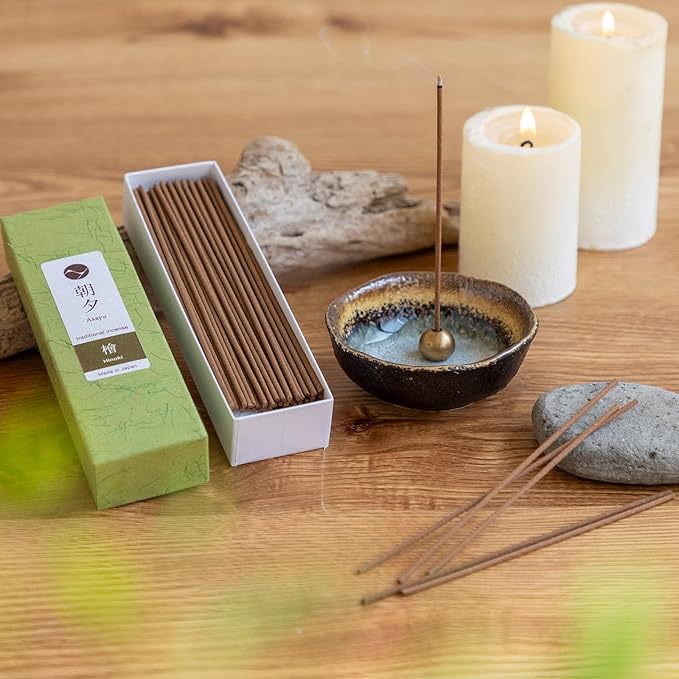 Asayu Japan Traditional Incense Sticks Hinoki Cypress Fragrance Scent (20gr) for Morning Meditation, Relax or Yoga, Made in Japan