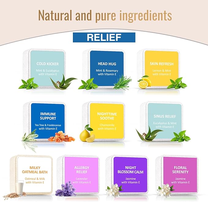 Shower Steamers Aromatherapy 10 Pack - Shower Bombs Birthday Gifts for Women, Men, Mom, Organic Essential Oils, Self Care, Stress Relief, Relaxation Home SPA Christmas