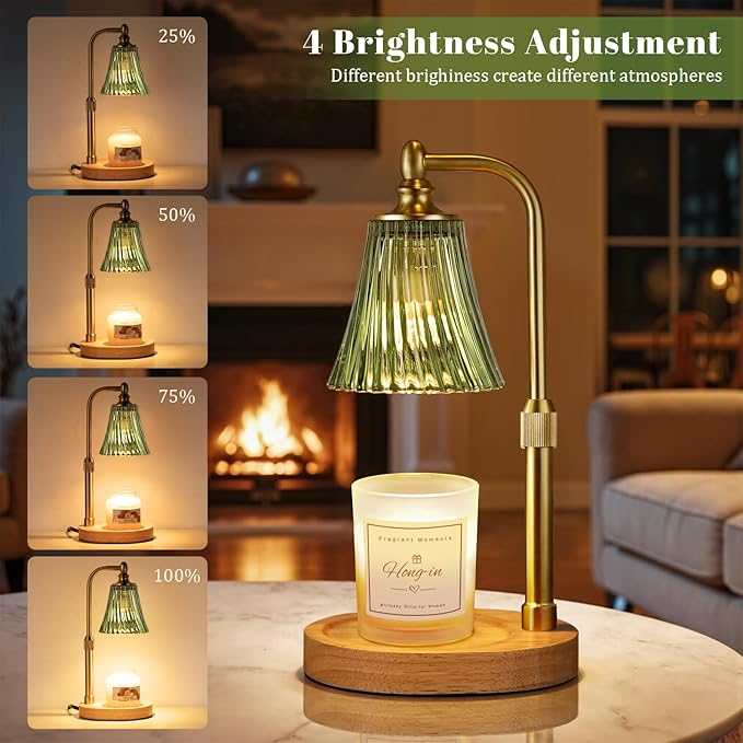 Green Candle Warmer Lamp with Timer Dimmable,Birthday Gifts for Women,Adjustable Height Wax Melt Warmer for Jar Candles,House Warming Gifts New Home,Ideal for Office,Dorm,Bedroom Home Decor