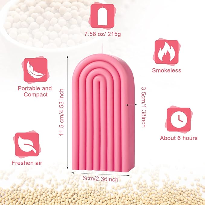 Arch Shaped Candles Geometric Scented Aesthetic Candle Geometric U Shaped Candles Minimalist Candle Aroma Wax Art Decorative Soy for Spa Yoga Birthday Gift Home Party Decor(Pink)