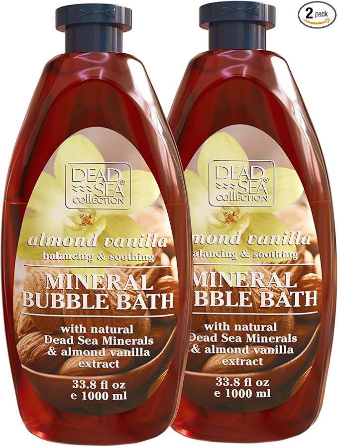 Dead Sea Collection Bubble Bath with Almond Vanilla for Women and Men - Sweet Almond Oil and Dead Sea Salt - Nourishing and Moisturizing Skin - Pack of 2 (67.6 fl.oz)