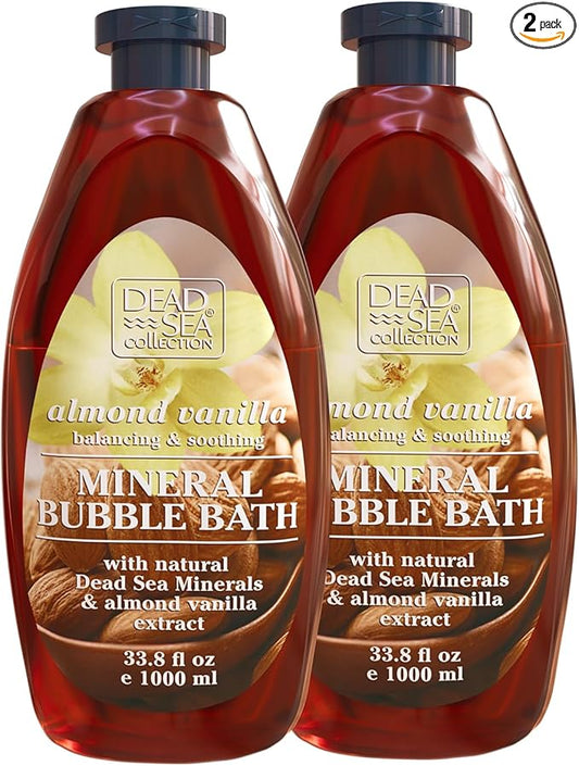 Dead Sea Collection Bubble Bath with Almond Vanilla for Women and Men - Sweet Almond Oil and Dead Sea Salt - Nourishing and Moisturizing Skin - Pack of 2 (67.6 fl.oz)