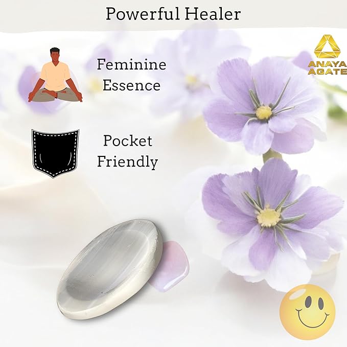 Selenite Worry Stones – Crystal Thumb Worry Stone for Anguish, Stress – Relaxing and Soothing Balance Stones for Meditation, Stress Relief – Healing Stones and Crystals for Men and Women