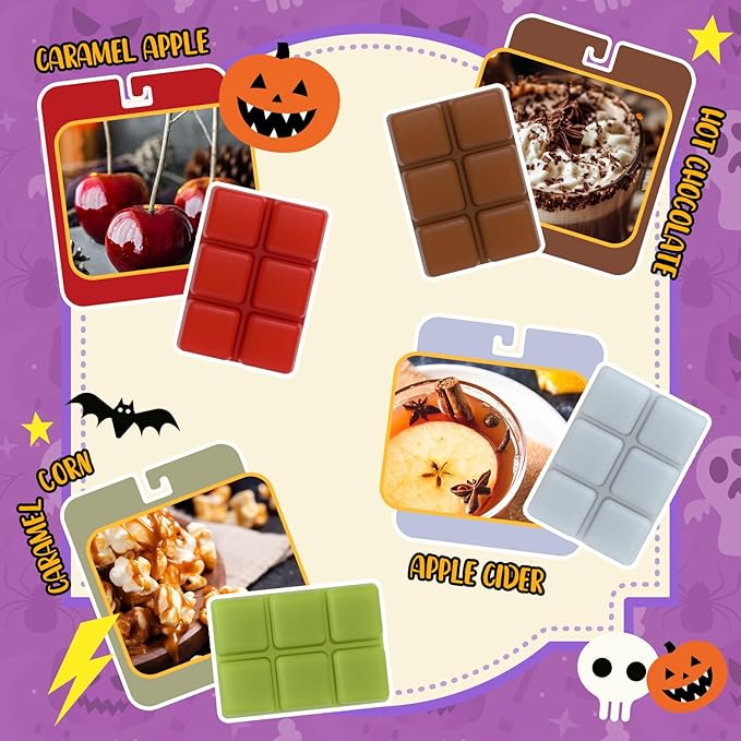 Halloween Scented Wax Melts, Scented Soy Wax Cubes Gift Set for Wax Warmer-Hot Chocolate, Caramel Apple, Caramel Corn, Apple Cider, Candy Corn, Cinnamon Cookies, Halloween Cookies, Pumpkin Pie-8x2.5o