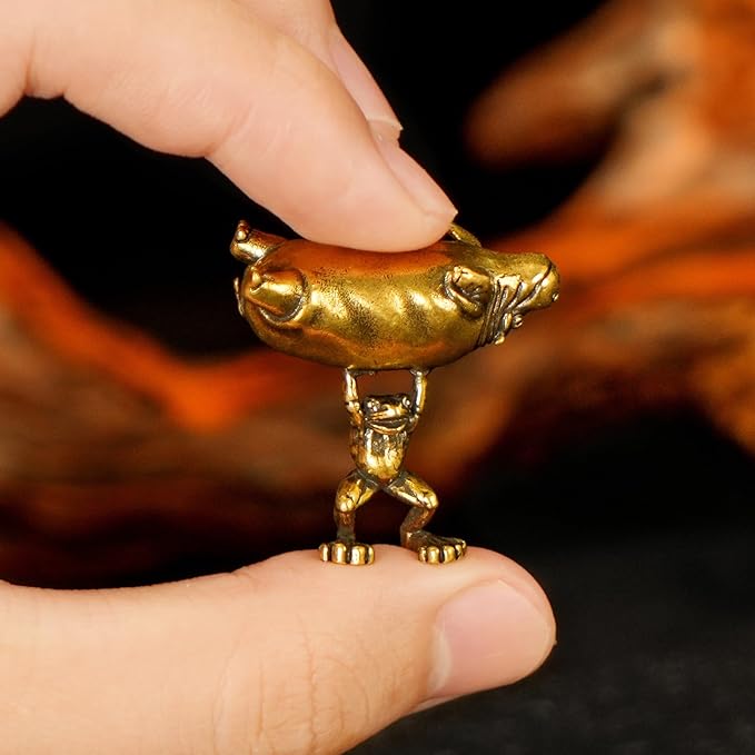 CHOVY Frog & Hippo Sculpture - 100% Solid Brass Tiny Hero Lifting Giant, Whimsical Underdog Story Decor, Unique Office & Bookshelf Statue, Inspirational Gift for Motivational & Fantasy Lovers