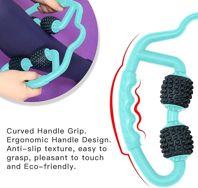 Cellulite Massage Tool Muscle Roller - Deep Fascia Massager & Dimpled Skin Remover for Legs, Thighs & Buttocks - Anti-Cellulite Roller, Smooth Skin, Pain Reliefs (Green Black-4 Wheel)