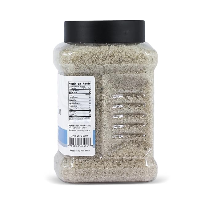 Ankerio Gray Sea Salt - Coarse Grain, Premium Natural Unrefined Salt for Cooking and Food Prep, Kosher Certified, No Additives, Mineral-Rich, Clean Flavor, Premium Pure (5LB Jar)