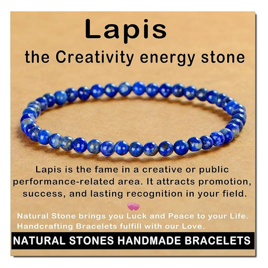 AD Beads Handmade Gemstone Stretch Elastic Bracelet Crystal Healing Reiki Nature's Beauty and Spiritual Essence Unisex (4mm, Lapis Lazuli)