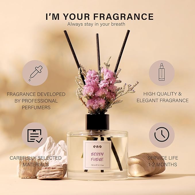 Flower Reed Diffuser Set, Essential Oils Scented Diffuser with Sticks, Home Fragrance Reed Diffuser for Bathroom Shelf Decor 5.07 oz / 150ml