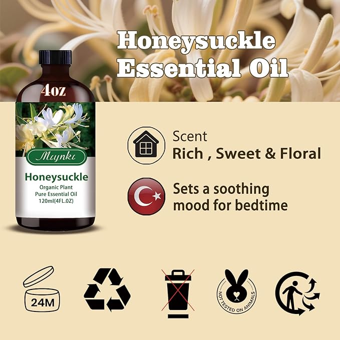 Honeysuckle Fragrance Oil-Honeysuckle Essential Oil 4.33oz (130ml)-100% Pure Natural Scent for Diffusers, Candles, Soap Making & Aromatherapy-Relaxing Home & Gift Essential Oil for Bath, Massage