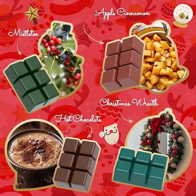 Christmas Scented Wax Melts, Holiday Scented Wax Melts, Strong Scented Soy Wax Cubes/Tarts for Warmer, Candle Wax Melts for Home, Mistletoe, Christmas Wreath, Cranberry, Gingerbread,8x2.5oz