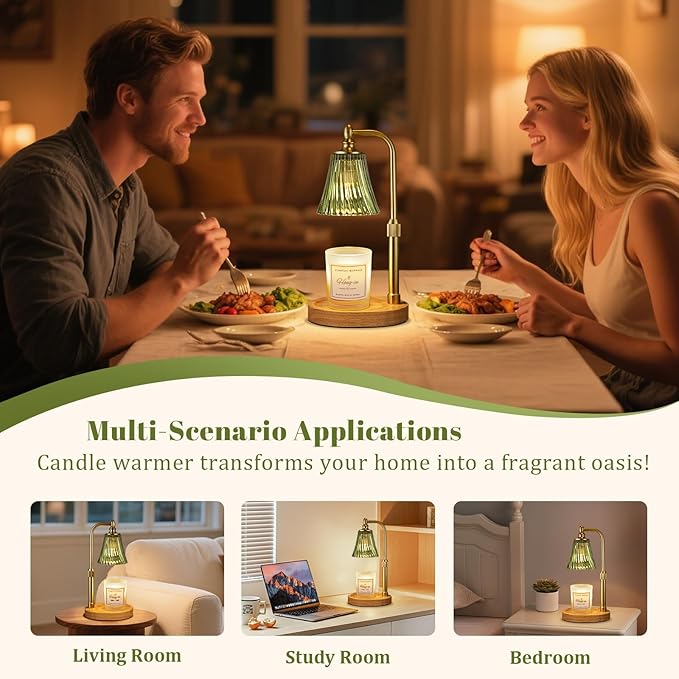 Green Candle Warmer Lamp with Timer Dimmable,Birthday Gifts for Women,Adjustable Height Wax Melt Warmer for Jar Candles,House Warming Gifts New Home,Ideal for Office,Dorm,Bedroom Home Decor