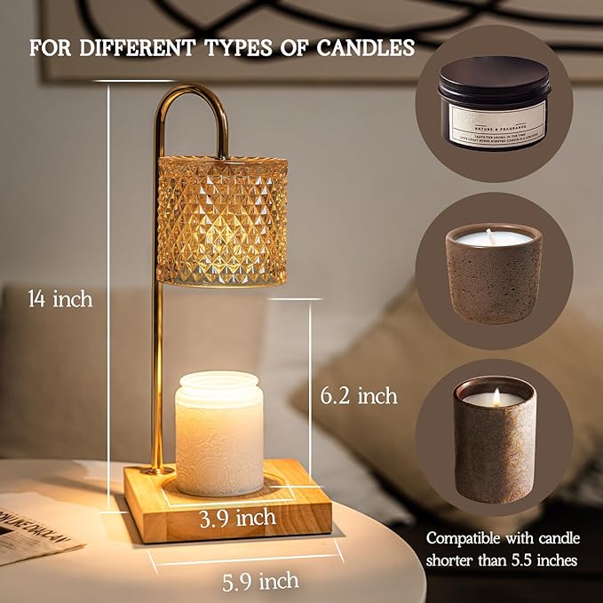 Marycele Lamp Candle Warmer with Timer, House Warming Gifts New Home, Candle Wax Warmer, Aesthetic Room Home Bedroom Decor, Amber Lozenge Diamond