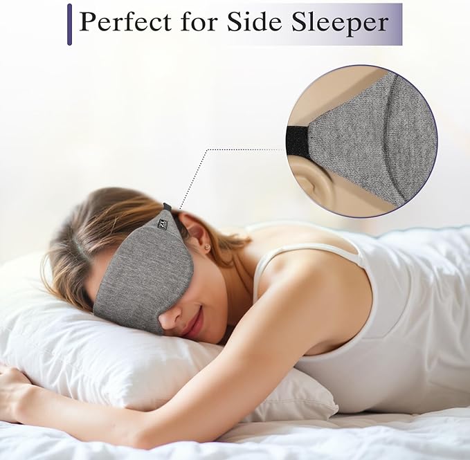 Cotton Sleep Mask for Side Sleepers Men & Women, Cool Touche Eye Mask with Memory Foam Nose Padding, Ultra Soft Blockout Eye Shade Cover,Sleep Mask for Sleeping, Travel, Nap (Gray)