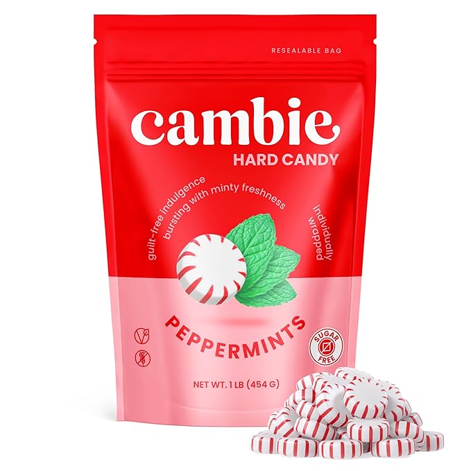 Cambie Sugar Free Mints, 1 lb of Sugar Free Hard Candy, Individually Wrapped Peppermints with a Refreshing & Sweet Mint Flavor, Packaged Fresh in a Resealable Pouch