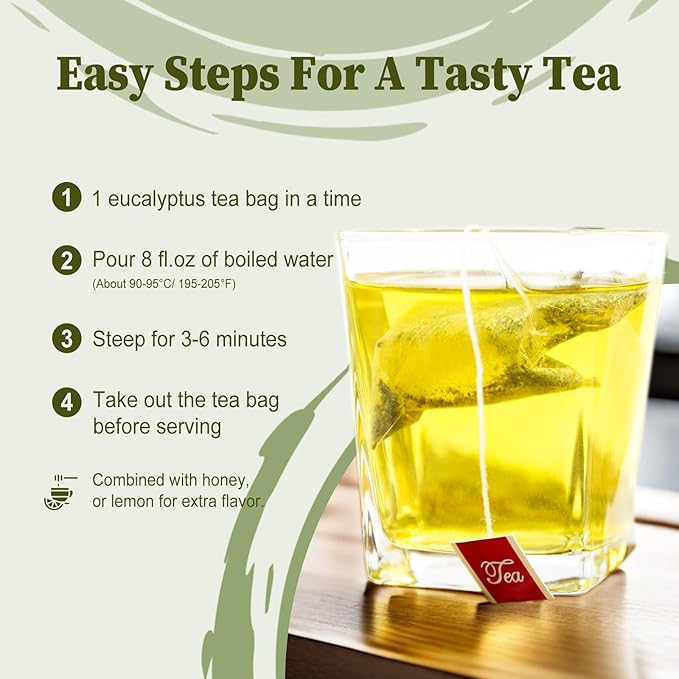 FullChea - Natural Eucalyptus Tea Bag 30 Teabags, 1.5g/bag - Premium Hojas de Eucalipto - Non-GMO - Caffeine-free - Boost Respiratory Health