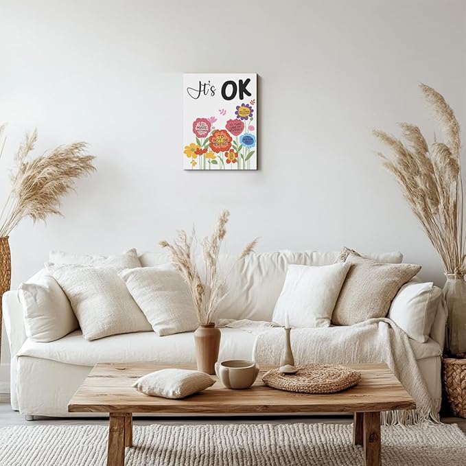 Inspirational Quotes Wall Art Decor, Mental Health Framed Canvas Wall Art for Girls Room Nursery Home Living Bedroom Office Decor, Encouragements Gifts for Girls Daughter Housewarming Gifts