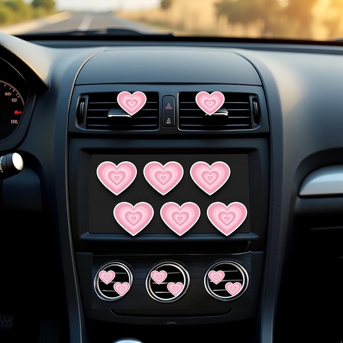 6 Pcs Heart Air Vent Clips, Cute Heart Car Air Fresheners Vents Clips Funny Cars Diffuser Vent Clips Cars Interior Decor Charm Cute Car Accessories,Decoration for Women Automotive (Pink Heart)