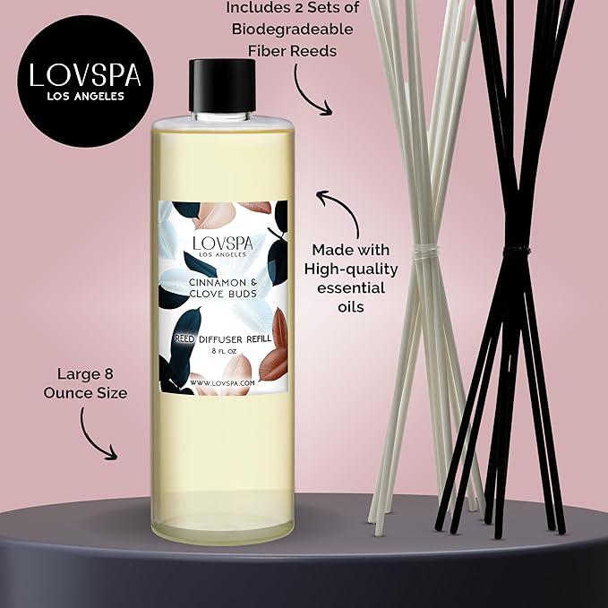 LOVSPA Cinnamon & Clove Buds Diffuser Oil - Fall Essential Oils for Diffuser Refill & Air Freshener Room Spray - Long-Lasting & Natural Home Fragrance, Scented Oil for Diffusers, USA Made, 8 oz