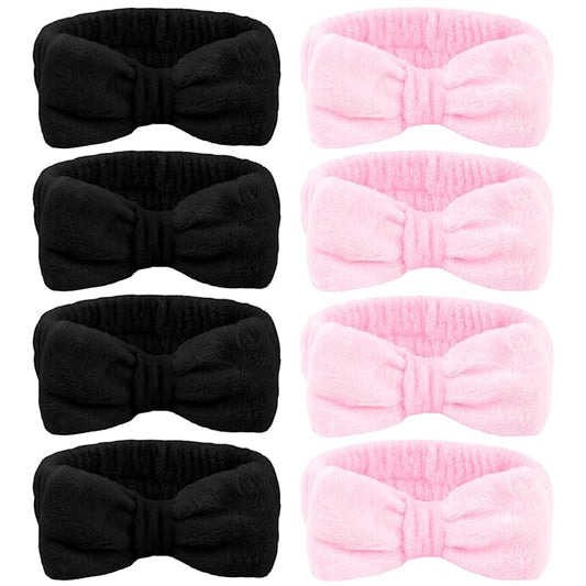Ondder 8 Pack Makeup Headband Black and Pink Spa Headband Skincare Headbands for Washing Face
