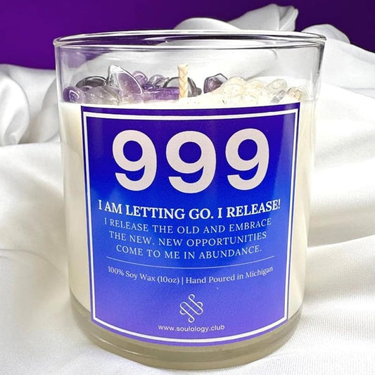 999 Angel Number Candle, 10oz, Crystal candle, 100% Soy Wax & Phthalate-Free Fragrance candles, Gifts candles for women, Angel Number Gift, Healing Candle