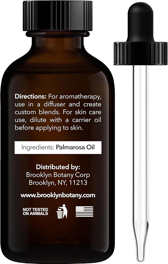 Brooklyn Botany Palmarosa Essential Oil - 100% Pure and Natural - Premium Grade Oil with Dropper - for Aromatherapy and Diffuser - 1 Fl Oz