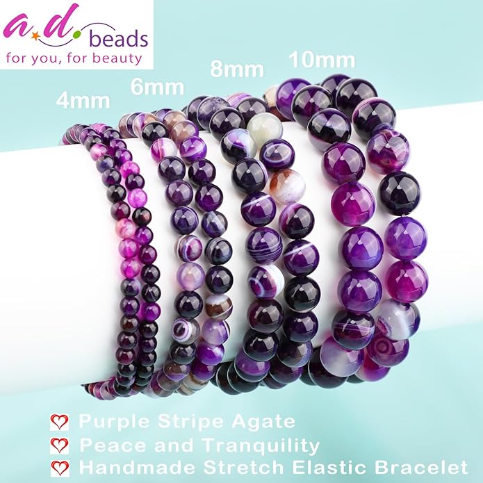 AD Beads 4mm6mm8mm10mm Handmade Bracelet - Natural Gemstone for Peace and Tranquility - Meditation, Yoga, Healing and Energy Gift for Unisex
