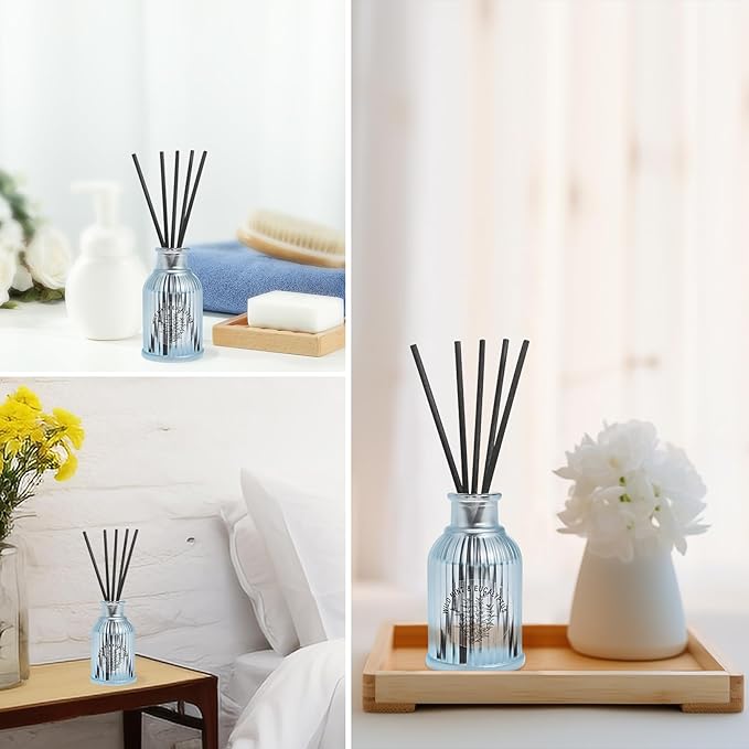 Wild Mint & Eucalyptus Reed Diffuser Set, 2-Pack Aroma Essential Oils, Basil and Ginger Scented Oil Home Fragrance with 10pcs Sticks, Aromatherapy Air Freshener for Room Shelf Bathroom Decor