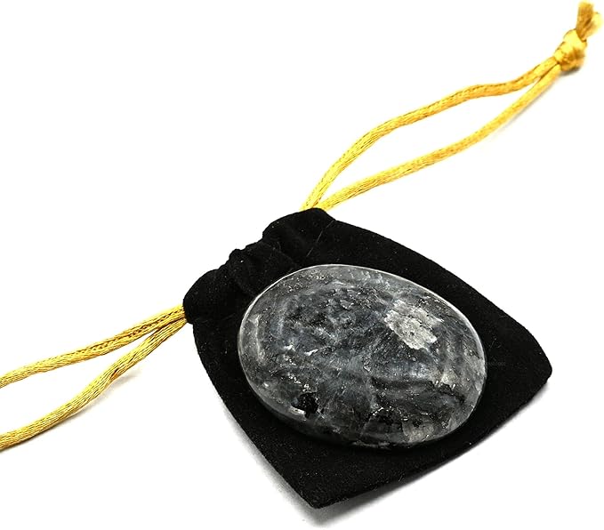 Amazing Gemstone Larvikite Crystals and Healing Stones - Large Palm Stone Crystals Piedra - Crystal for Good Luck, Balanced Positive Energy, Meditation - Unique Stocking Stuffers, Gifts for Women, Men