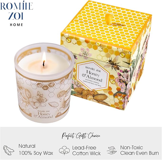 ROMIIE ZOI Aromatherapy Candle - Honey & Almond - 6oz Soy Wax Candle for Birthday Gift for Her…