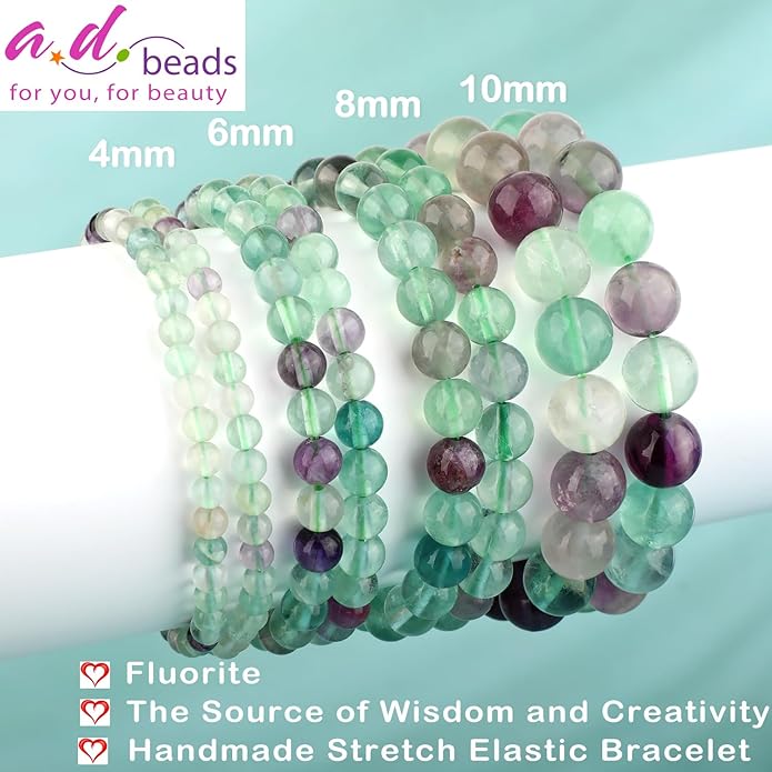 AD Beads 4mm6mm8mm10mm Handmade Bracelet - Natural Gemstone for Peace and Tranquility - Meditation, Yoga, Healing and Energy Gift for Unisex