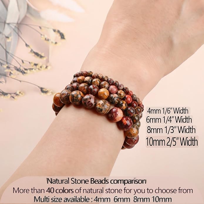 LPBeads Handmade Natural Gemstone Stretch Elastic Bracelet Healing Crystal Round Stone Beads Jewelry Gifts for Women Men