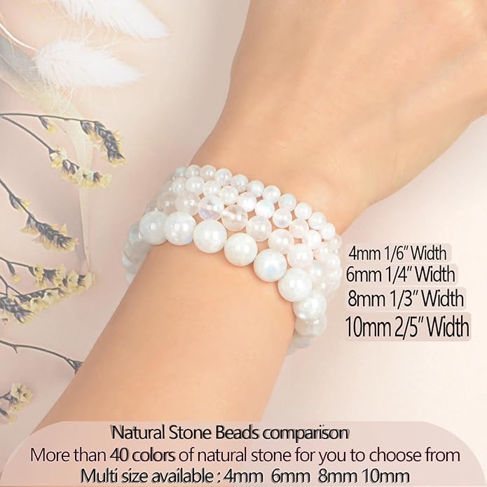 LPBeads Handmade Natural Gemstone Stretch Elastic Bracelet Healing Crystal Round Stone Beads Jewelry Gifts for Women Men