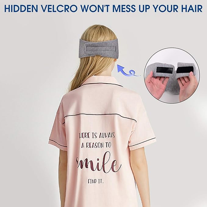 Cotton Sleep Mask for Men & Women, Handmade Eye Mask for Sleeping - Light Blocking/Breathable/Comfortable Blindfold, Eyeshade for Airplane/Nap/Travel with Earplugs (Light Gray)