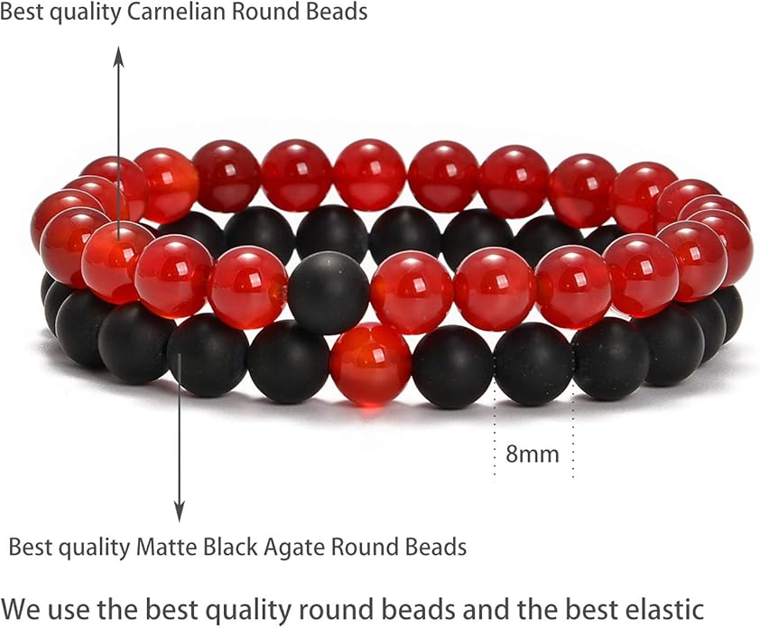 AD Beads 2Pcs His & Hers Distance Beads Bracelets Elastic Natural Stone Yoga Bracelet